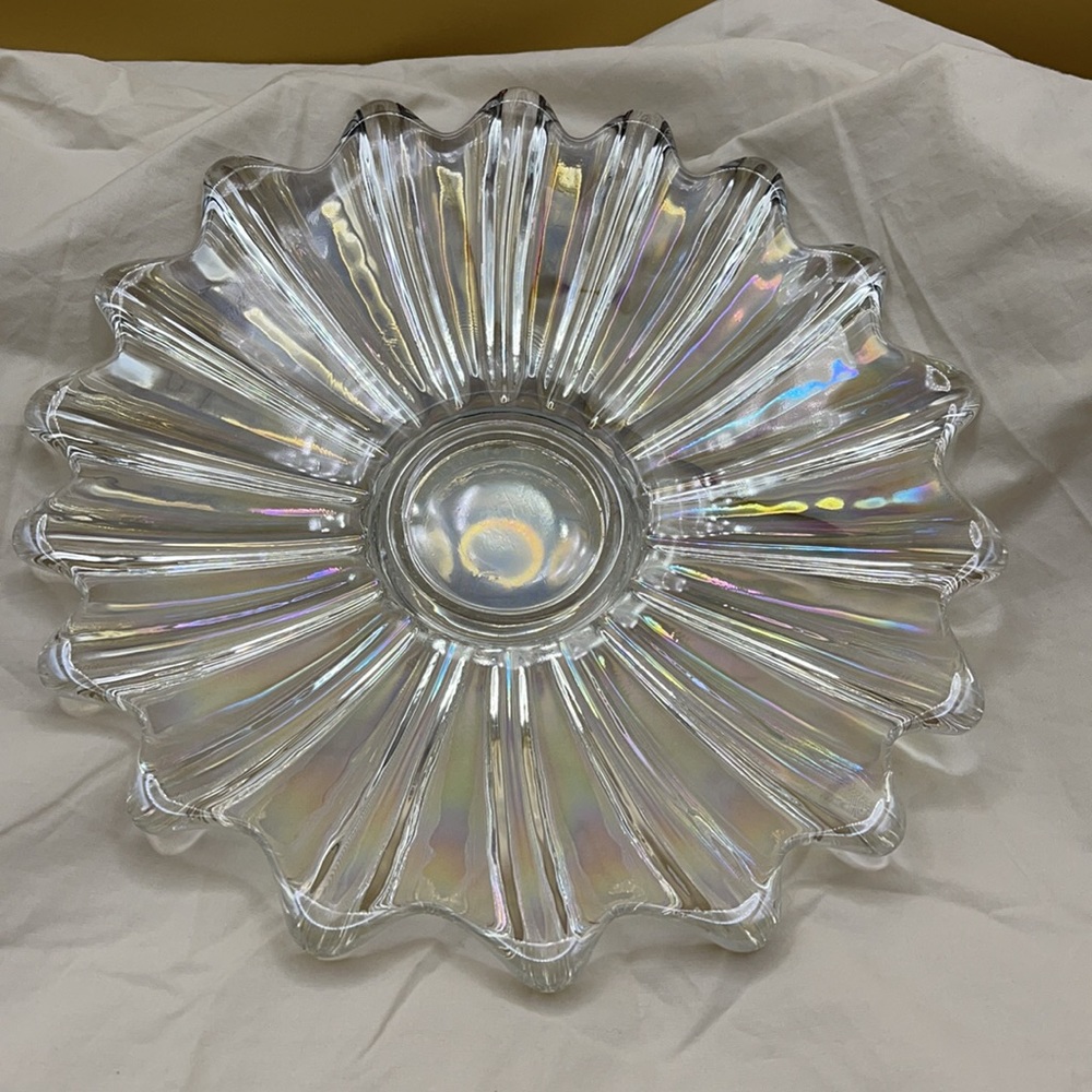Iridescent Glass Scalloped 9.5” Dish